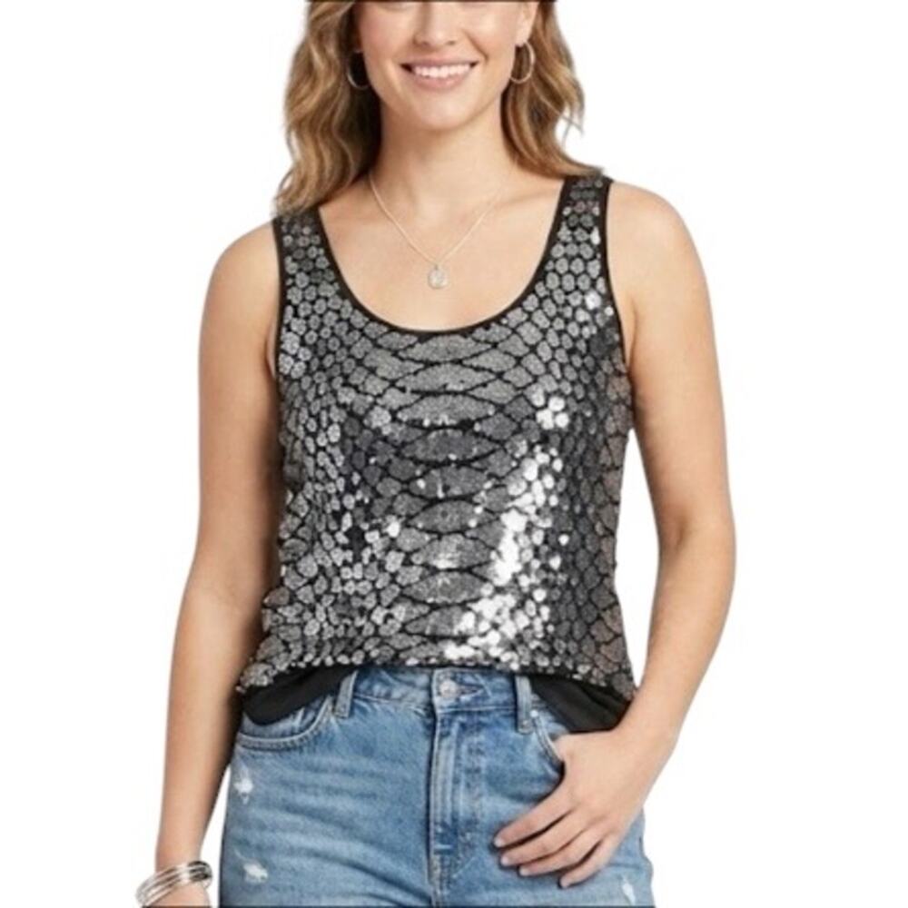 🔥 Michael Kors Black and Silver Sequin Tank Top Size Small